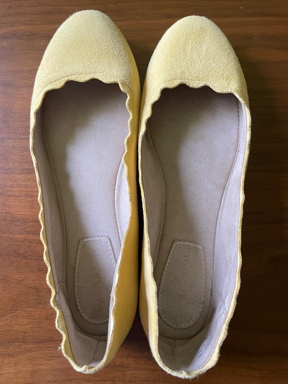Kelly & Katie Scalloped Suede Ballet Flats - butter Yellow 8.5